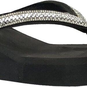 Women's Rhinestone Wedge Sandals Platform T-Strap Flip Flops Slip On